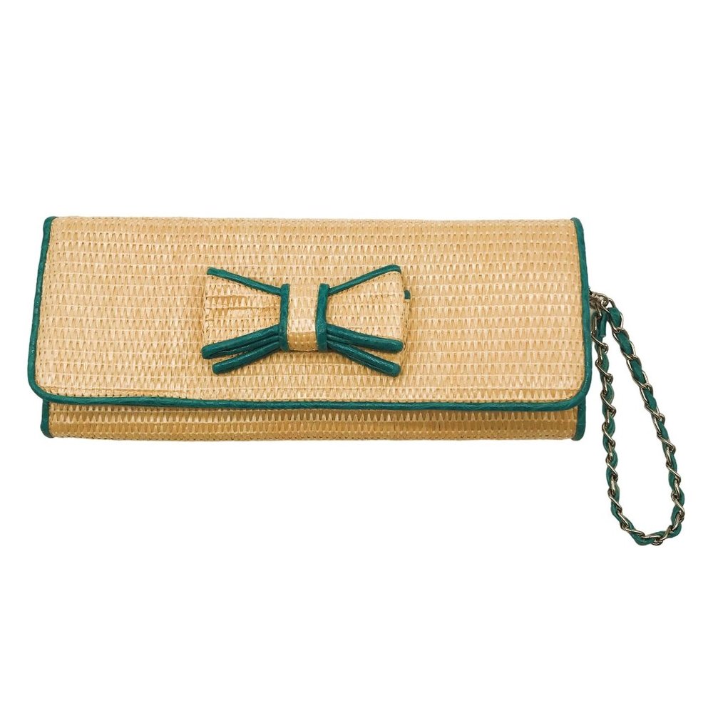 New Bueno Woven Raffia Straw Clutch Natural Beige Neutral Envelope Purse Handbag